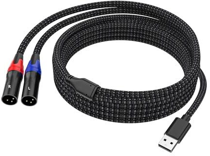 USB A to Dual XLR Male Audio Cable and Sterro Power Amplifier Cable (6.6FT/1 Pack) Prefossional for PC, Mixing Console Mixer, Tablet, Laptop Link Amplifier