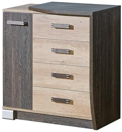 MINIO go for it - Kommode mit Schubladen 80 cm Romeo Rechts, Highboard mit 4 Schubladen, Komodenschrank mit 1 Tür, Schrank Kommode mit 1 Einlegeboden, Wohnzimmer Möbel Set - Arusha/Canyon Eiche