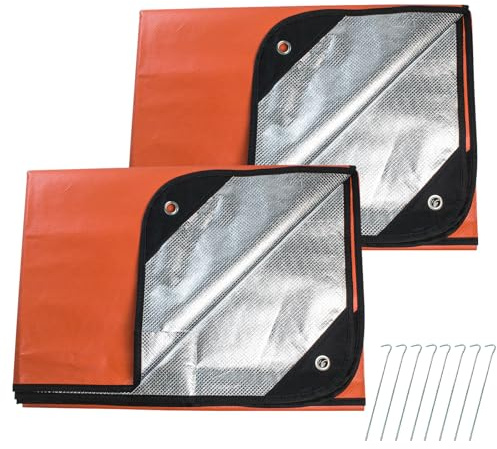 LeadCon Paquete de 2 mantas de supervivencia mejoradas, lona térmica reflectante aislada, 60 x 82 pulgadas, manta de emergencia reutilizable para todo tipo de clima para automóvil o campamento, color