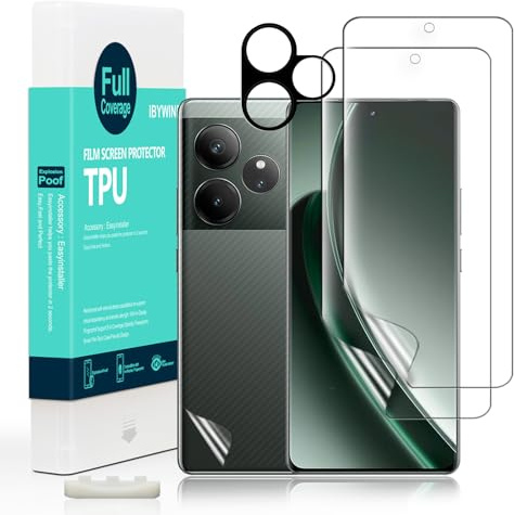 Ibywind 2 Protector Pantalla para Realme GT 6 5G/GT 6T 5G, 1 Protector Cámara, 1 Protector Trasera Fibra Carbono, Hidrogel TPU