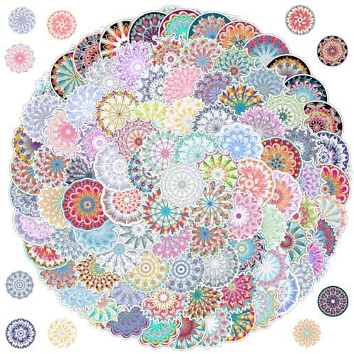 Mandala Aufkleber, 100 Stück Mandala Stickers, Aesthetic Vintage Sticker, Wasserdichte Vinyl Aufkleber Set, Niedlich Sticker für Scrapbooking, Laptop, Skateboard, Gitarre, Wasserflasche