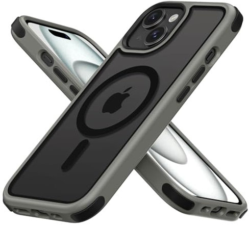 MobNano Hybrid Magnetisch Durchsichtig Hülle für iPhone 15 Hülle [Kompatibel mit MagSafe] Stoßfest Bumper Transparent Starke Magnet Handyhülle Clear Silicone iPhone 15 Case - Titan Natur