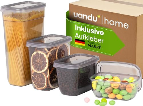 uandu Vorratsdosen mit Deckel Luftdicht 4er Set, Aufbewahrungsbox mit deckel küche für Müsli, Spaghetti, Cornflakes und alle trockenen Lebensmittel, BPA frei, Müsli Aufbewahrung, Müsli behälter