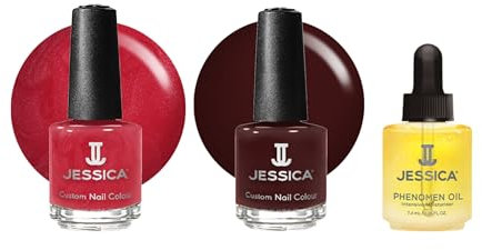 JESSICA Custom Colour 3-Piece Nail Polish & Cuticle Oil Gift Set | Strengthening & Quick Dry Polish Set | Chip-Resistant | Festive Red-y | 3 x 7.4ml