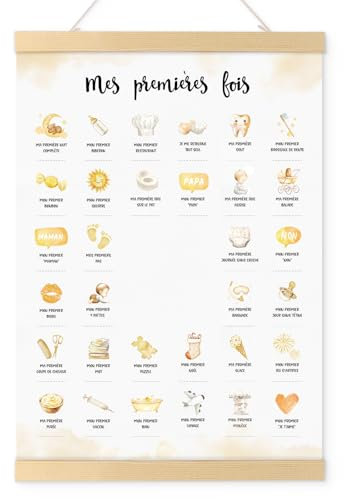 Französisch Poster Mein erstes Mal zum Stempeln 30x40 cm Geschenk zur Geburt Baby Wanddeko Dekoration für Kinderzimmer Schlafzimmer Erinnerungsbox Eltern Mama