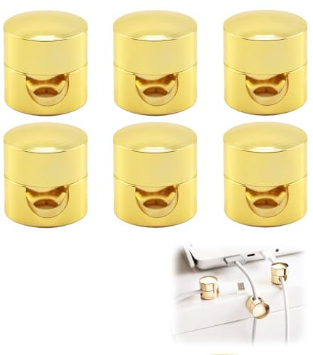 TELAIN 6 Pack Cable Organiser Clips, 2025 New Magnetic Cable Holder with Strong Adhesive, Cable Holder for Mobile Phone Charging Cable Home Office Car Desk (Gold)