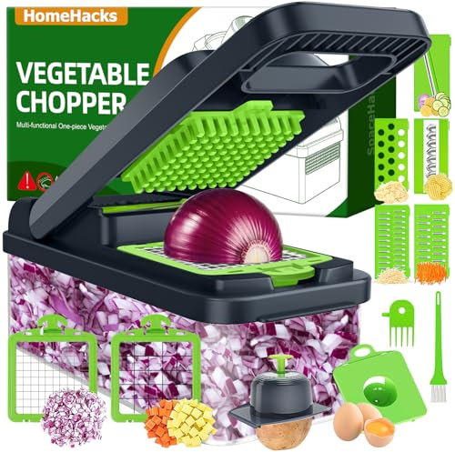 HomeHacks Veggie Chopper Vegetable Cutter, 12 in 1 Kitchen Gadget, Green