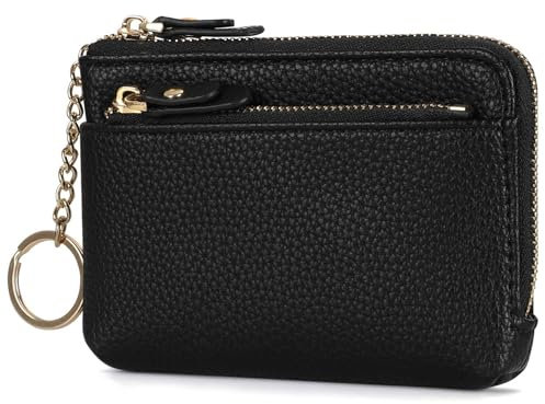 RRANCharltu Portafoglio Donna Piccolo, Portamonete Donna in Pelle con Portachiavi Borsellino Piccolo Portafoglio Ragazza con Cerniera e Porta Carte, Nero
