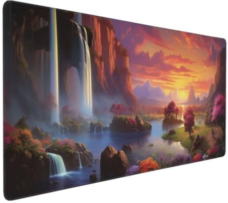 Wasserfall Sonnenuntergang Mauspad,Large XXL Mouse Pad 900x500x3mm Tastatur Matte,Groß WassXerdicht Anti-Rutsch Mauspad,Erweiterter Schreibtisch Schutz Mauspad für Geschenk Weiblich Home Office k-17