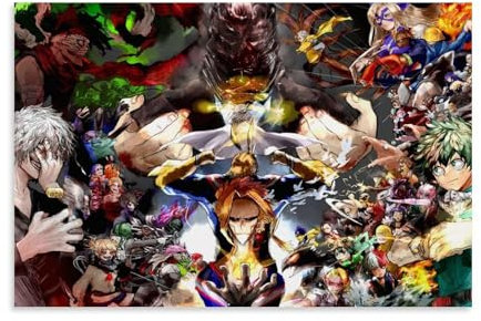 My Hero Academia Join Forces to Defeat The Villain Anime Poster Poster Dekorative Malerei Leinwand Wandkunst Wohnzimmer Poster Schlafzimmer Malerei,Wandkunst Bilddruck Moderne Familienzimmer Dekor 12x