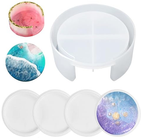 Réutilisable Coaster Moules, 5 Pièces Moules Ronds en Résine Époxy Sous Verres en Silicone,Plateau en Silicone, Moules à Sous Verres pour Moulage Résine,Sous Verres en Silicone Moulés en Résine Époxy