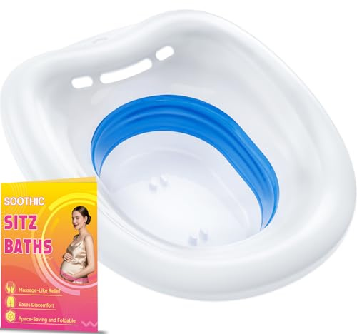 Zusammenklappbare Sitzbadewanne für Toilettensitz, Sitzbad für Hämorrhoiden, Postpartale Pflege, Sitzbad-Set für Frauen, Abflusslöcher, breitere Sitzfläche