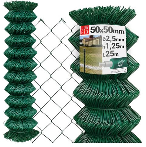 Maschendrahtzaun 50x50 Ø 2,5mm Grün h 125cm 25m Gartenzaun Maschendraht-Geflecht Maschenweite 50x50