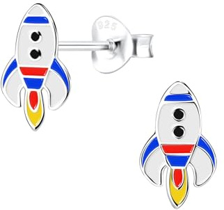 Monkimau Mädchen Ohrringe Rakete | Ohrstecker aus 925 Sterling Silber | Kinderohrringe hypoallergen