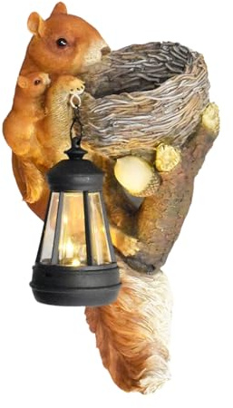 Wpsagek Eichhörnchen Figur Mit Solar Laterne - Garten Skulptur Solarlicht Deko - Tierfiguren Wohnaccessoires Für Gehweg Balkon & Außenbereich