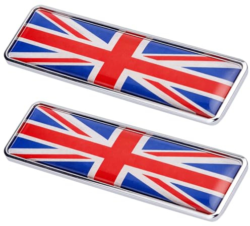 2 Pcs Union Jack Car Sticker, 3D UK Flag Badge Decals, 4.1x1.2 in Zinc Alloy Metal Car Emblem, British Car Body Decoration for Auto, Motorcycle, Vehicles, Multicolor