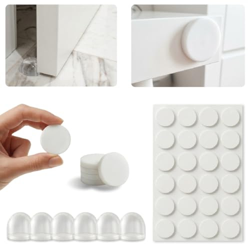 Topes para Puertas Suelo PACK 6+24 Tope Puerta Pared Adhesivo, Tope Puertas Suelo y Protector Pared Hogar y Oficina, Topes para Puerta Silencioso, Tope de Puerta Sin Taladro (Door Stopper)