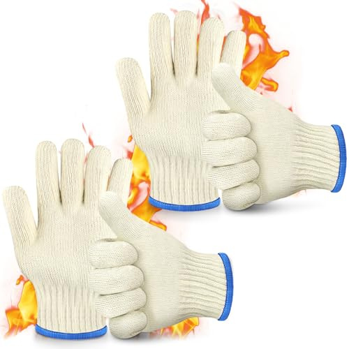 AUAUY 2 Paar Hitzebeständige Küchenhandschuhe, Fünf Finger, Strickmaterial | Wiederverwendbare Ofenhandschuhe, Verdicktes, Doppellagiges, Hitzebeständig bis 482°F/250°C, für Backen, Küche & Grillen