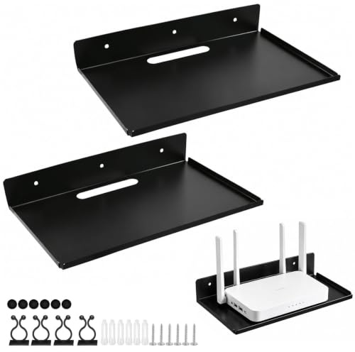 ComPDCVD Schwarze Schweberegale 2er Set Wandmontiertes Lagerregal 23x15cm | Wandregal Ohne Bohren Regal Wand Wandregal Aluminium Schweberegal für Schlafzimmer, Küche, Badezimmer, Wohnzimmer, Büro, Flur