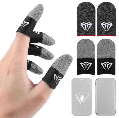 Gjinxi 4 pezzi Gaming Finger Thumb Sleeves Mobile Gaming Guanti Ditalini in fibra argentata touchscreen, custodia per dita per il pollice (bicolore + rosso)