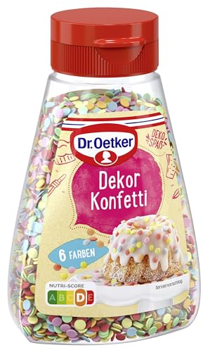 Dr. Oetker Dekor Konfetti, 4 x 100 g, kleine Streusel aus Zuckermasse, in 6 bunten Farben, Zuckerstreusel zum Verzieren von Torten, Kuchen, Desserts & Eis