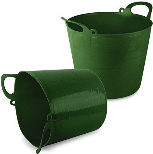 2 Pack of The Chemical Hut 26 Litre Extra Strong Green Flexi Tub Storage Builders Garden Bucket.
