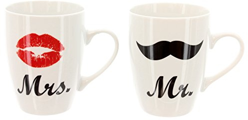 BRUBAKER - Coffret de 2 Mugs 'Mr. & Mrs.' - Tasses à café en Céramique - Idée cadeau avec Carte de vœux