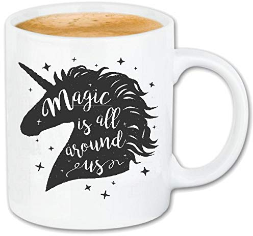 Reifen-Markt Magic IA ALL Around US Einhorn Unicorn Fabelwesen Regenbogen Keramik Kaffeebecher 330 ml, weiß Teetasse Spülmaschinenfest mikrowellengeeignet Geschenkidee, Motiv 400029