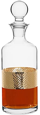 1.5L Glass Decanter Gold Embossed Jug & Ball Stopper Whisky Spirit Decanter Carafe Jug Wedding Anniversary Glassware Gift (BV85)