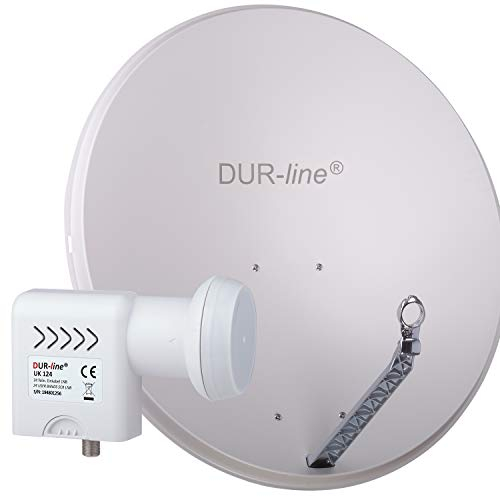 DUR-line 24 Teilnehmer Unicable-Set - Qualitäts-Alu-Satelliten-Komplettanlage - Select 85cm/90cm Spiegel/Schüssel Hellgrau + Unicable LNB(UK 124) - für 24 Receiver/TV [Neuste Technik, DVB-S2, 4K, 3D]