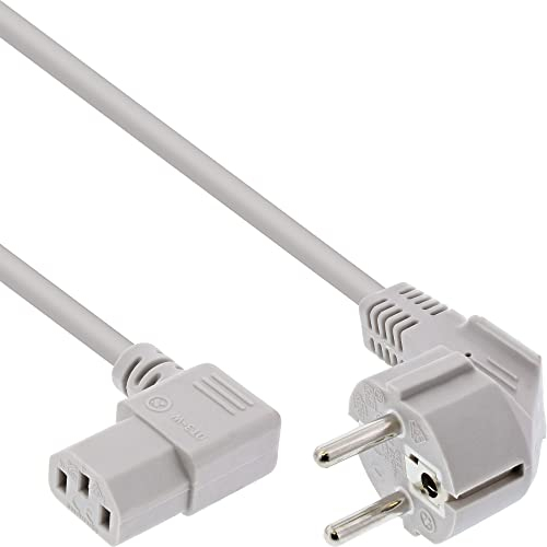 InLine 16647B Netzkabel, Schutzkontakt gewinkelt auf Kaltgerätestecker C13 gewinkelt, 1m, grau