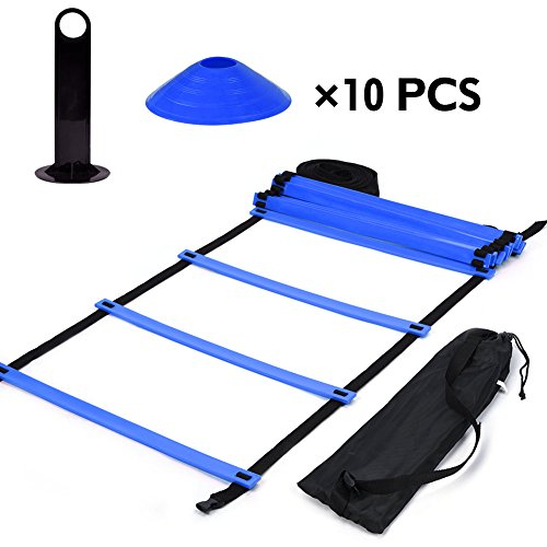 VGEBY Speed Agility Training Kit, 19ft Flat Ladder + 10pcs Disc Cones for Athletic Training (Color : Blue) Bicycleseatpost Track And Field Supplies
