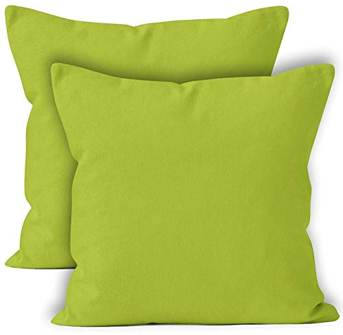 Encasa Conjuntos de Almohadas de algodón de algodón de 2 I 24x24 in (60x60 cm) - Verde Lima I No Insertar I Plain Square Cubas de Almohadas I Lavable | Solamente para Uso en Interiores