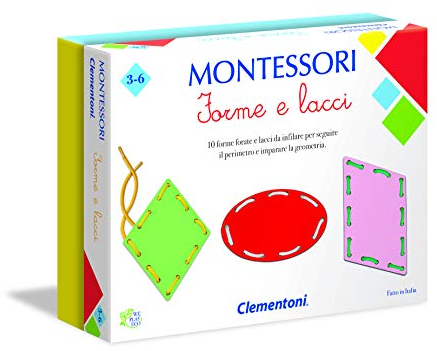 Clementoni - 16102 - Montessori - Forme e Lacci - Made in Italy - Gioco Montessori 3 Anni, Gioco educativo metodo montessoriano (Versione in Italiano)