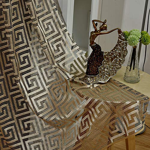 adaada Kurze Vorhänge Schwarz Und Gold Gardinen Für Wohnzimmer Jacquard Luxus Tüll Vorhänge,2er Set (175x140cm,Gold)