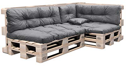 Pillows24 – Palettenkissen – 6-teiliges Set | Palettenauflage für Palettensofa | Sitz- und Rückenkissen für Europaletten | Palettenmöbel Indoor & Outdoor, UV-beständig | Made in EU | Grau