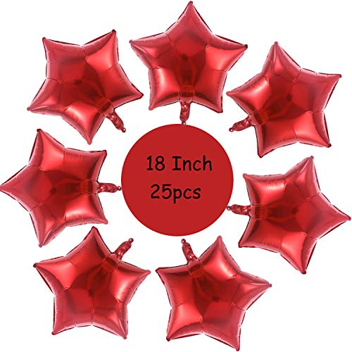18 Zoll Stern Folienballon, 25 Stück Stern Rot Luftballons Sternluftballons Heliumballon Folienluftballon Ballone für Geburtstag, Hochzeit, Valentinstag, Weihnachtsfeierdekoration (Rot)