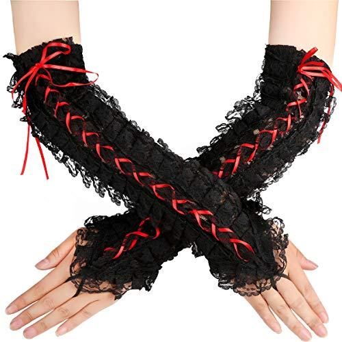 Amorar Frauen-Reizvolle Schnürsenkel-Handschuh-Niet-Halbe Finger-Abend-Partei-Formale Brauthandschuhe Lange Kostümhandschuhe,EINWEG Verpackung (Rot)