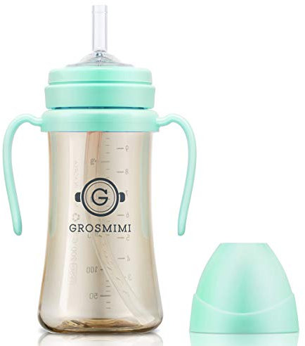 Grosmimi Taza mágica de pajita para niños, personalizable, PPSU, libre de BPA (verde aguamarina, grande, 10 oz)