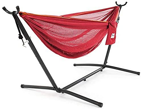 Vivere Mesh-Hängematte mit Gestell (280 cm) - Punsch/Pfirsich
