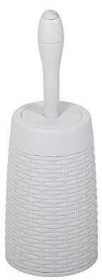 Addis 518368 Faux Rattan Round Toilet Brush Set with Internal Detergent Injection System, Light Minerial Grey ,Toilet Set
