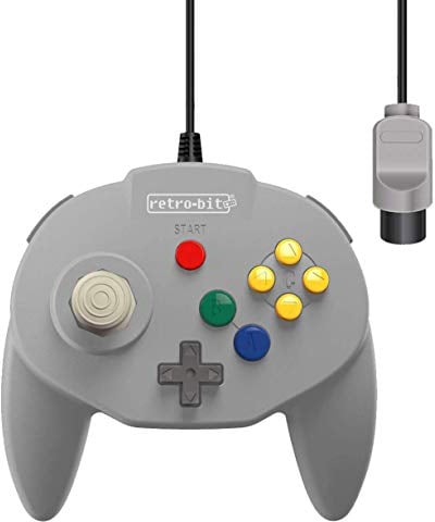 Retro-Bit Tribute 64 Wired N64 Controller per Nintendo 64 - Porta originale - (grigio classico)