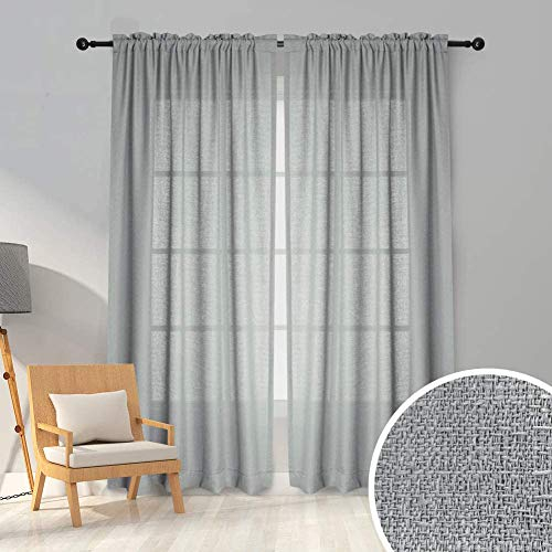 Melodieux Vorhänge Grau Transparent Leinen Optik Voile Gardinen für Wohnzimmer Schlafzimmer, 2er Set 245x140cm