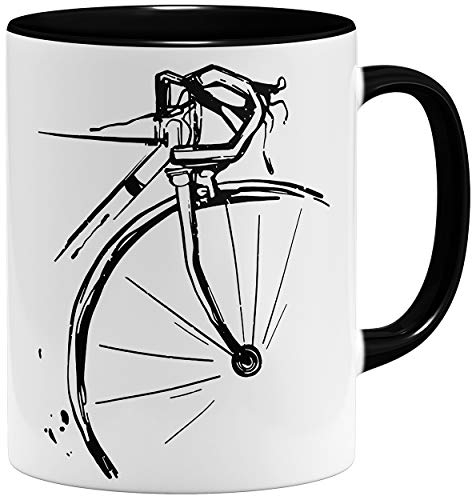OM3® Retro Bike Rad Fahrrad Tasse | Keramik Becher | 11oz 325ml | Fun Bicycle Fahrradfahrer | Schwarz