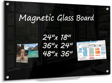 AMUSIGHT Tableau blanc magnétique en verre trempé effaçable à sec, sans cadre, pour mur, bureau, école, maison, 61 x 45,7 cm, avec 1 porte-stylo en acrylique