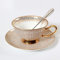 Goldene Kaffeeservice Modern Kaffeetassen Set Ceramic Teetasse mit Untertassen und Löffel Kaffeebecher Geschenk für Ehefrau, Bone China Porzellan, 220ml