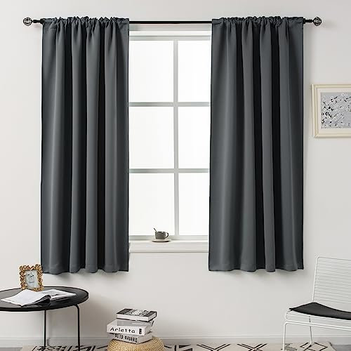 DUALIFE Blackout Gray Curtains Thermal Insulated Panels Decor Slot Top Rod Pocket Blackout Drapes for Living Room Small Window Dressing Energy Saving Room Darkening, 42 x 54, Grey, 2 Pieces