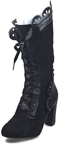 UMore Botas a Media Pierna de Punto de Encaje con Hebilla para Mujer,Botas Militares de Combate a Media Pierna con Cordones de Invierno,para Mujeres niñas…