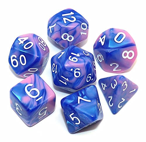 Creebuy DND-Spielwürfel-Set, polyedrische Würfel, für Dungeon und Dragons, D&D, Rollenspiele, Brettspiele, mit Würfelbeutel, Blau-Rosatöne