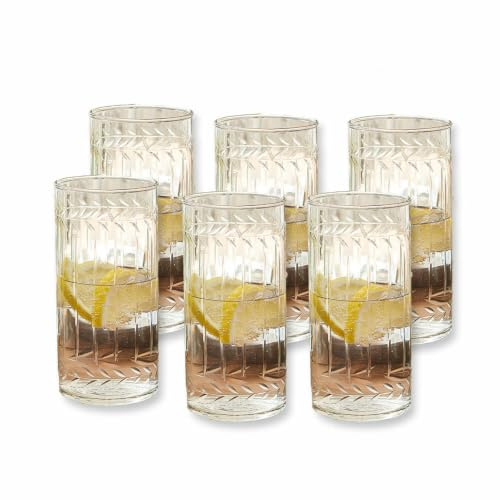 LOBERON Glas 6er Set Padiès, klar | feine Glasgravur, mundgeblasen, dezente Längsrillen, zeitloses Dekor, Outdoor, Trinkglas